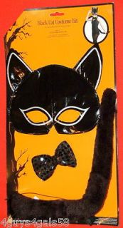 Girls HALLOWEEN Black Cat Costume Kit BOW MASK TAIL Ages 3 plus