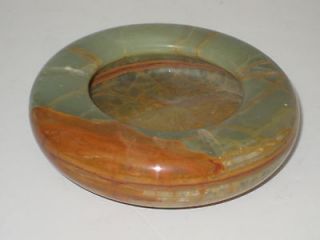 VINTAGE CARVED & POLISHED GREEN & RED   BROWN MARBLE ASHTRAY