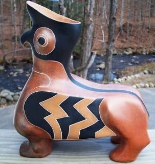 Large Mexico Animal or Bird Large Pottery Vase Signed Taxcoco Mexico 9 