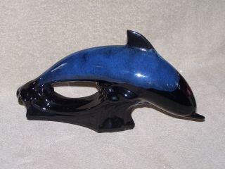 BMP Blue Mountain Pottery 12 Dolphin Blue & Black
