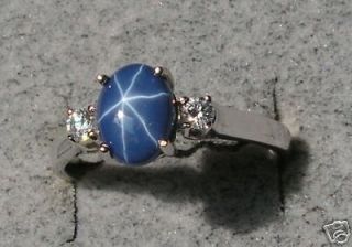   CRNFLR BLUE STAR SAPPHIRE CREATED RHOD .925 SILVER RING COLOR CHOICE