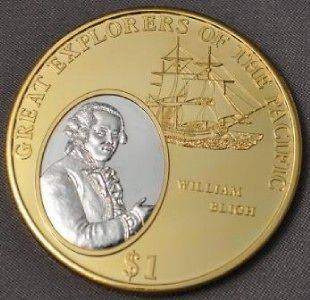   Fiji Large Gold/Rhodium plated $1 Pacific Explorers/Ship Captain Bligh