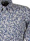 Mens Retro Paisley Shirt L/S Button Down Collar Blue