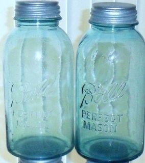 Blue Vintage 1/2 Gallon Ball Perfect Mason Jars W/Zinc Lids 