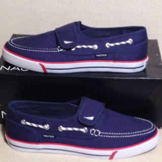 New Nautica Velcro Canvas Navy/Red/White Boat Shoes Mens (9 12)