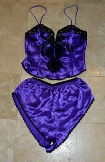 CIRA by TOM BEZDUDA Purple and Black Lace Cami and Shorts Pajama Set
