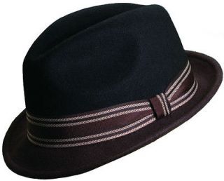 New Frank Sinatra Brand Mens Hat Black/Brown 2 Tone Stingy Fedora Wool 