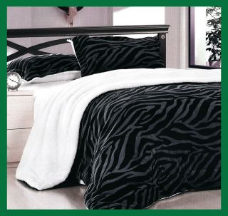 Pcs Zebra Soft Coral Fleece Borrego Blanket Bedspread Twin Size Grey 
