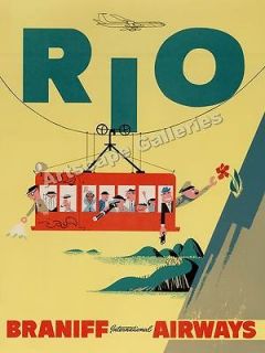 Rio Braniff 1950s Vintage Style Travel Poster   18x24