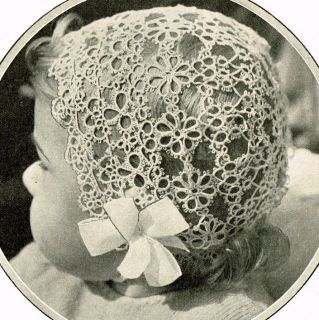   tatting pattern for pretty lace sweet babies christening bonnet