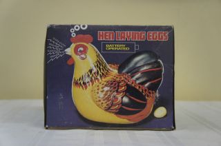 Collectible QSN Tin Battery Operated Hen Laying Eggs Used in Box Works