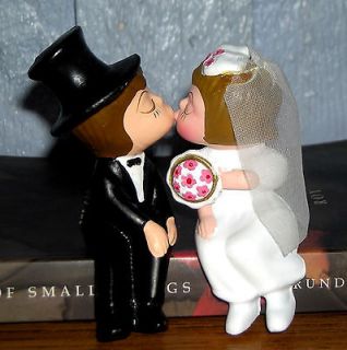 Vintage 70s Kissing Bride and Groom Wedding Cake Toppers Shelf 