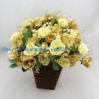 50 PCS Silk Roses Buds Wedding Bouquet Artificial Flowers (Yellow) F31