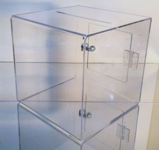 Large clear Acrylic raffle Charity Ballot Donation Box with back door 