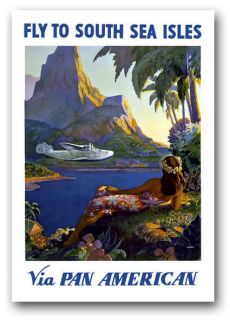 TW41 Vintage Fly To South Sea Isles Pacific Pan Am Travel Poster A2/A3