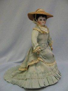 10 ½ Antique 00 BRU c1870 FRENCH FASHION Doll Swivel Neck, Cobalt 