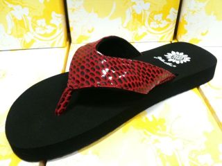 NEW Yellow Box BRIE RED Black Snake Print Animal Flip Flop Sandal Shoe 