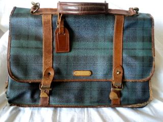   RALPH LAUREN *Vintage* Black and Hunter Green Plaid Briefcase