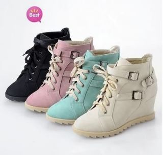   Korea Fashion Women 4 Colors Wedge Lace Up Ankle Boots Shoes 34 39