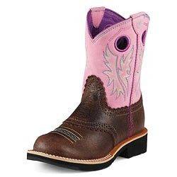   Youth Fatbaby Cowgirl Boots 10008723 Rough Chocolate & Bubblegum Pink