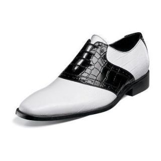 STACY ADAMS Mens Cassius Plain Toe Saddle Shoes Black & White Leather 