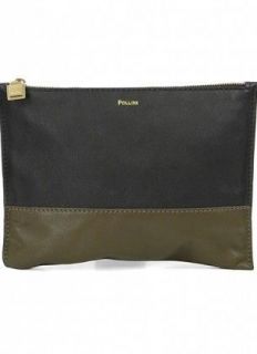 Pollini Handbag   Espresso Olive Leather Zipper Clutch NEW with tags