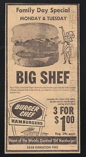 1965 Burger Chef Hamburger Restaurant Knoxville Tennessee Newspaper Ad 