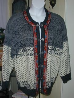 Vintage Skjaeveland Norway Nordic Cardigan Wool Sweater Large