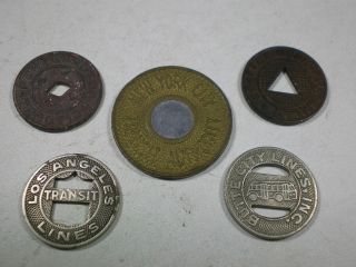   of 5 early TRANSIT TOKENS New York Butte Los Angeles Portland Seattle