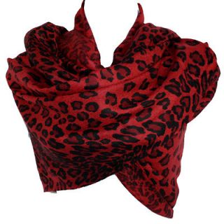 Leopard Print Burgundy Red Black Pashmina Shawl Scarf Stole Soft 