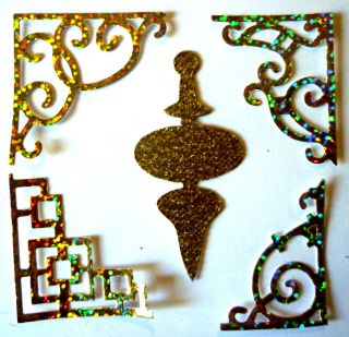 DIE CUTS, CHRISTMAS ORNAMENT, CORNERS, GLITTER AND HOLOGRAPHIC PAPER 