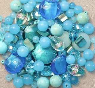 110+ Pieces Aqua Turquoise Glass Bead Mix Sizes 4mm to 20mm *low s/h