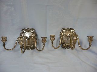   OF ANTIQUE SILVERPLATE 3 ARM CANDELABRA SCONCES w/ORNATE WALLPLATES