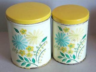 Vintage 1940s ColorWare Tin Kitchen Canisters Design Flowers Blue 