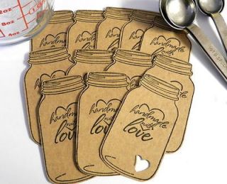 15 Hand Stamped Mason Jar Handmade with Love Gift Tags/Labels