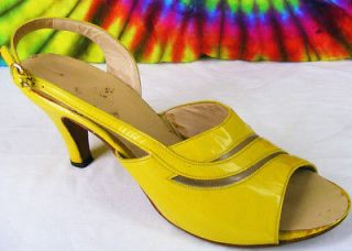 size 6.5 7 7.5 vintage 50s yellow patent leather open toe slingback 
