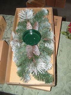 Home Interiors GREEN PINE CANDLE HOLDER CENTERPIECE SWAG NIB