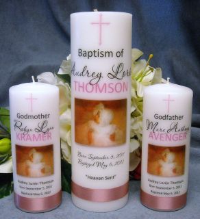 Baptism Christening Candle with God Parent Candles Personalized