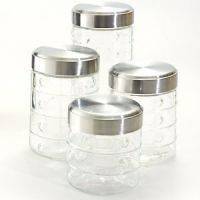   CHECKERED GLASS KITCHEN CANISTER CANISTERS SET 4PC 4 PC STORAGE JARS