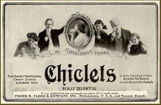EXTREMELY RARE 1906 AD FOR CHICLETS COATED CHEWING GUM