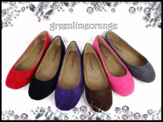 NEW WOMENS FAUX SUEDE BALLET FLAT ROUND TOE CASUAL SHOES