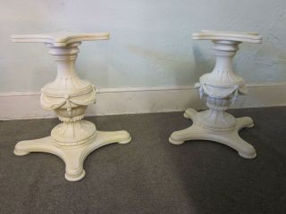 Hollywood Regency Pair Carved Urn Paint Decorated Pedestal Console 