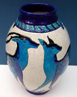 Charles Catteau Boch Freres Keramis Art Deco Faience Doe and Stag c 