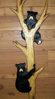 BLACK BEAR CUBS TREE Wall Plaque Chainsaw Wood Carving Lodge Cabin 