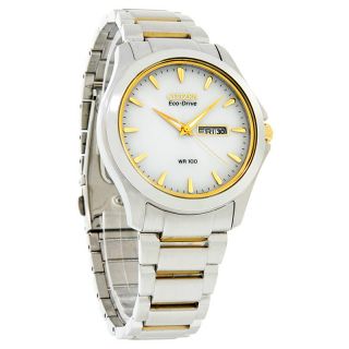 Citizen Eco Drive Mens White Dial Day/Date Two Tone Dress Watch BM8484 