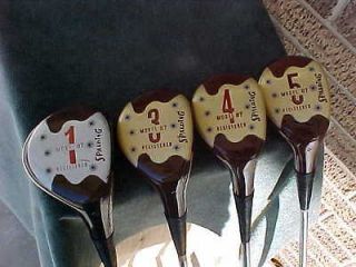 Spalding Registered Refinish Golf Clubs Persimmon Wood Set 1 3 4 5 w 