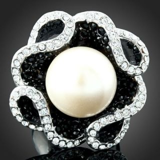   Gp Clear Swarovski Crystal Elements Chic Pearl Flower Finger Ring