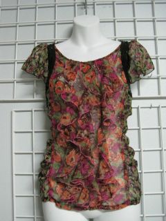 Charlotte Russe Sheer Floral Print Blouse in Size Small FREE SHIPPING 
