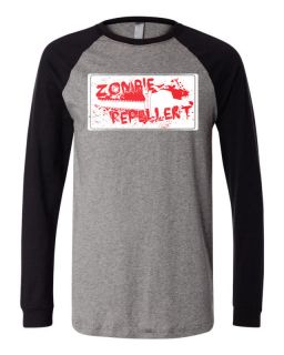 Zombie Repeller   Horror Zombies Chainsaw Blood   Mens L/S Baseball 