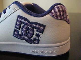 DC SHOES Girls White + Purple Leather Plaid Youth Court RS big kids 